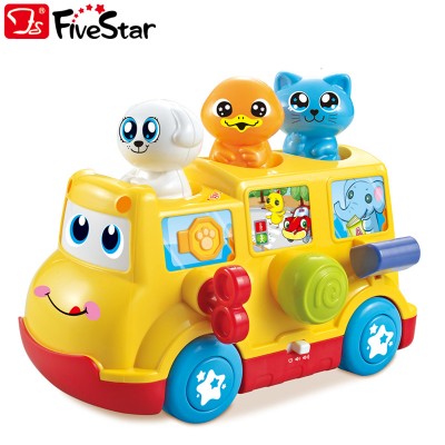 Five Star 35301 High Quality B/O Muslcal Universal Cartoon School Bus Car Toys For Baby Educational Toys BSCI