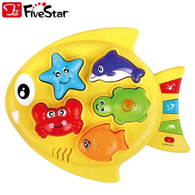 Fish shape baby educational musical learning toys with English and Spanish BSCI Five Star