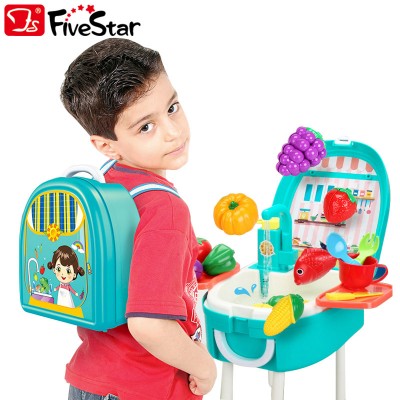 Pretend Play Toys Kids Kitchen Toys Set Knapsack Sink Toy With B/O Water Recycling BSCI Five Star