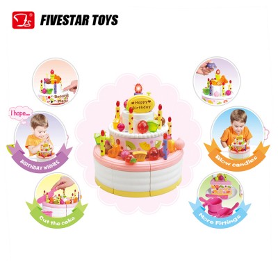 Hot sale plastic pretend play game kids diy plastic toy birthday cake